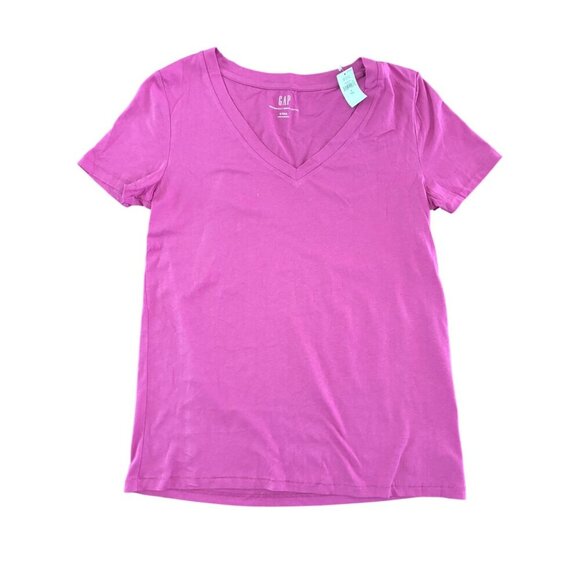 GAP NWT Classic Magenta V-Neck Short Sleeve Tee in Size Small Tall Length - Picture 2 of 8